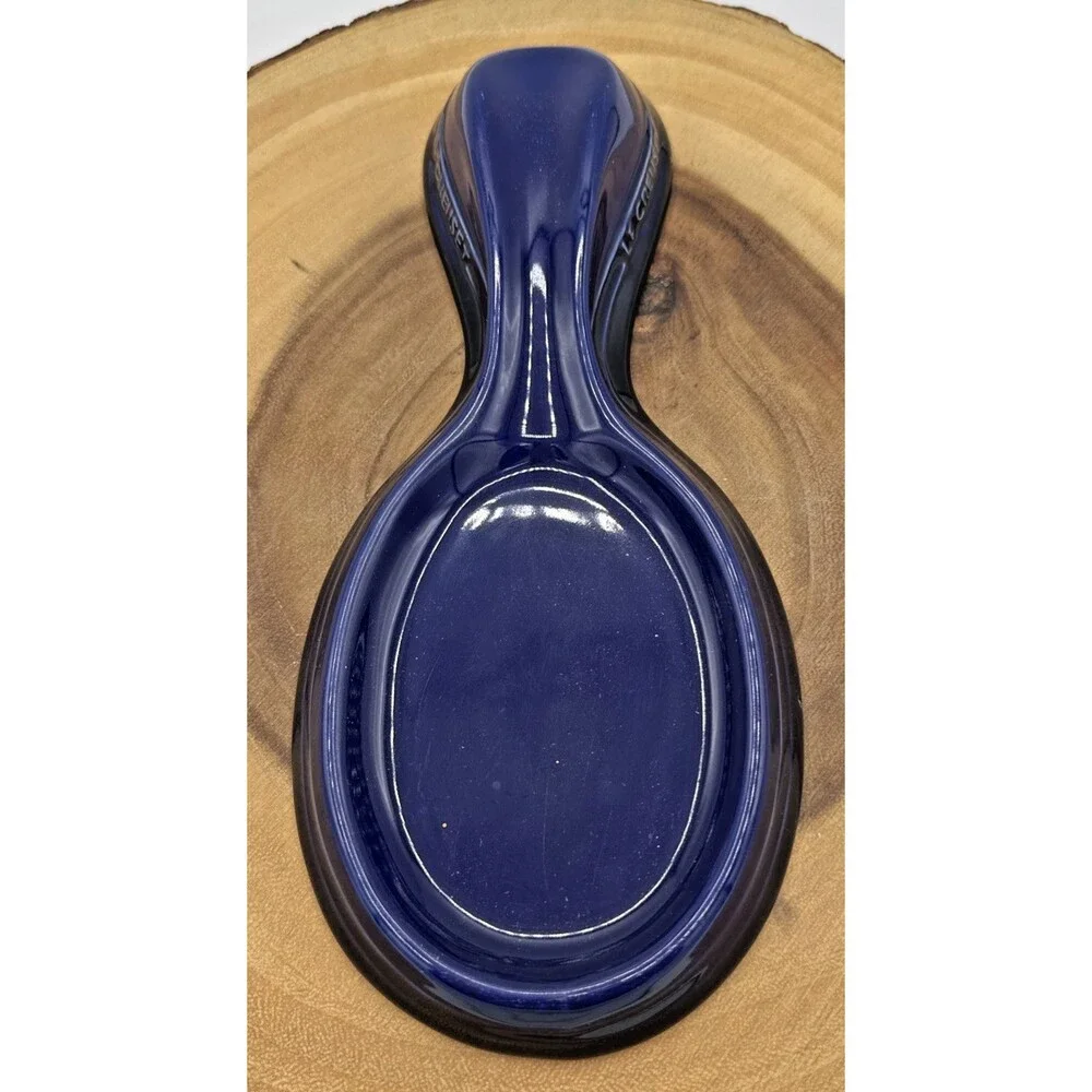 Le Creuset Blue Stoneware Enamel Spoon Rest/Holder, Royal Blue Kitchen Ware 9”